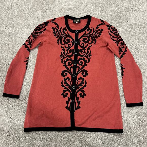 Bob Macke Wearable Art Women's Pink Cardigan with‎ Black Detail Size Small - Picture 7 of 10